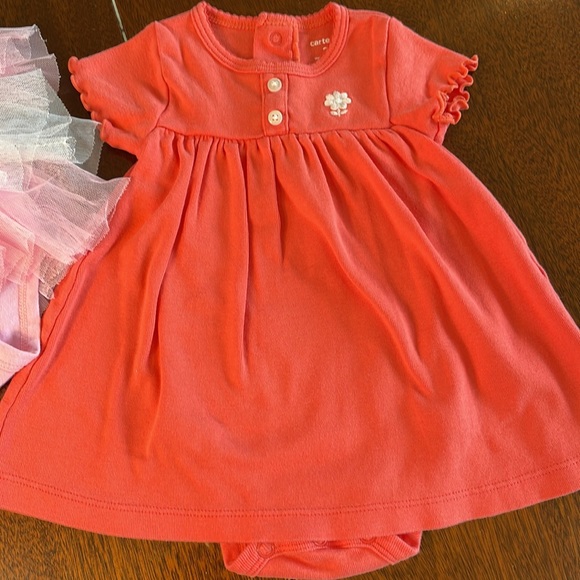 3-6 month 2 outfits onesie dresses infant girl coral white spring summer bundle - Picture 3 of 10